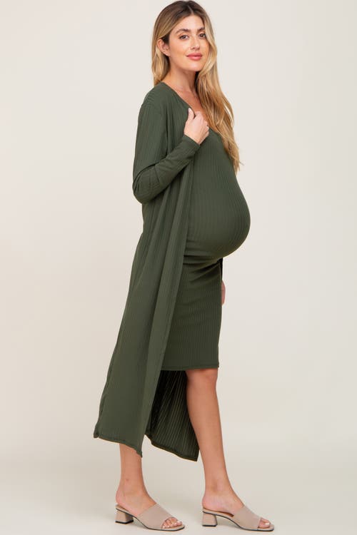 Pinkblush Ribbed Cardigan 2 Piece Set In Green