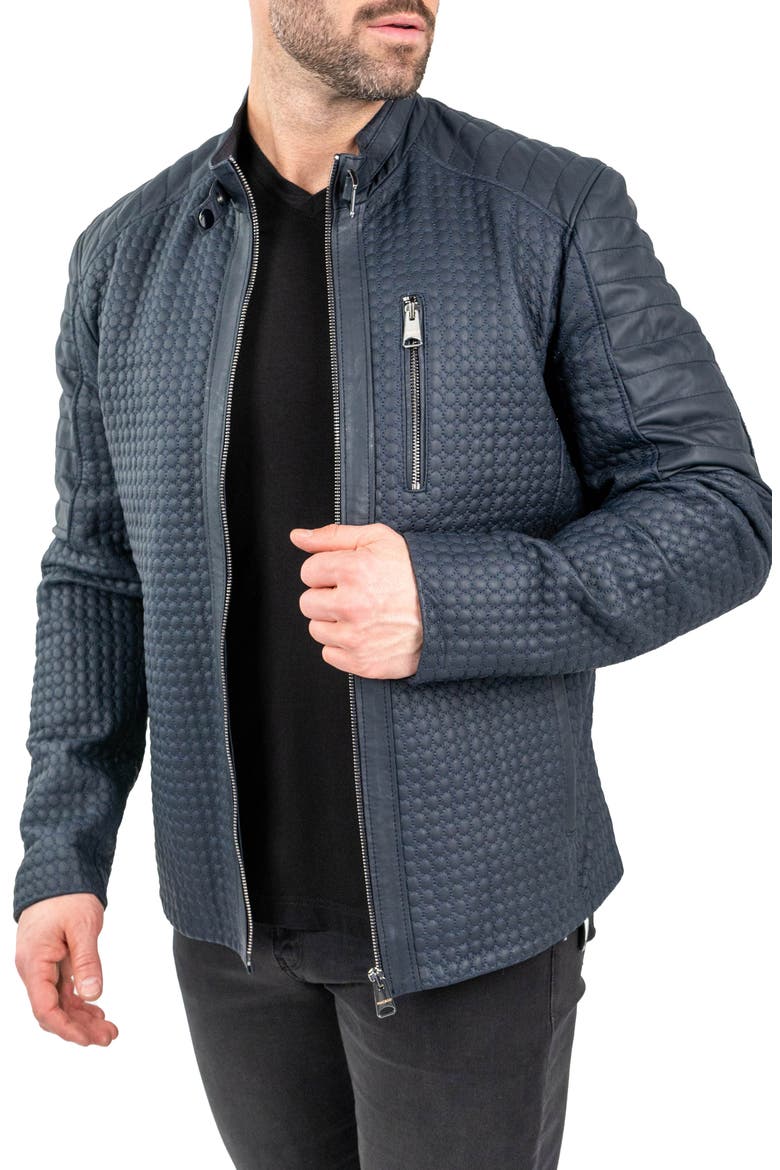 Textured Leather Jacket, Main, color, BLUE