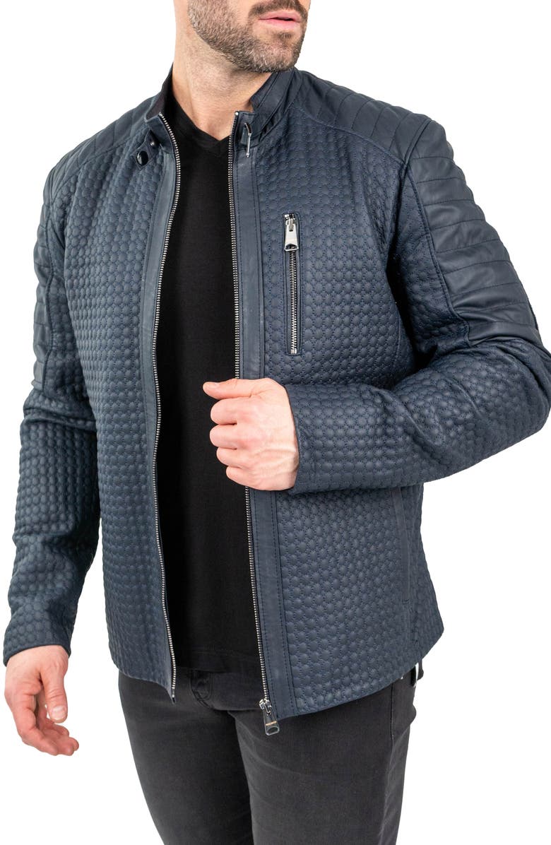 Maceoo Textured Leather Jacket, Main, color, Blue