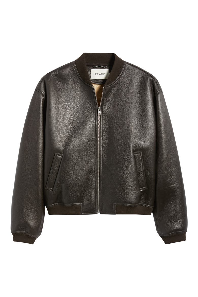 Genuine Shearling Lined Bomber Jacket, Alternate, color, DARK BROWN