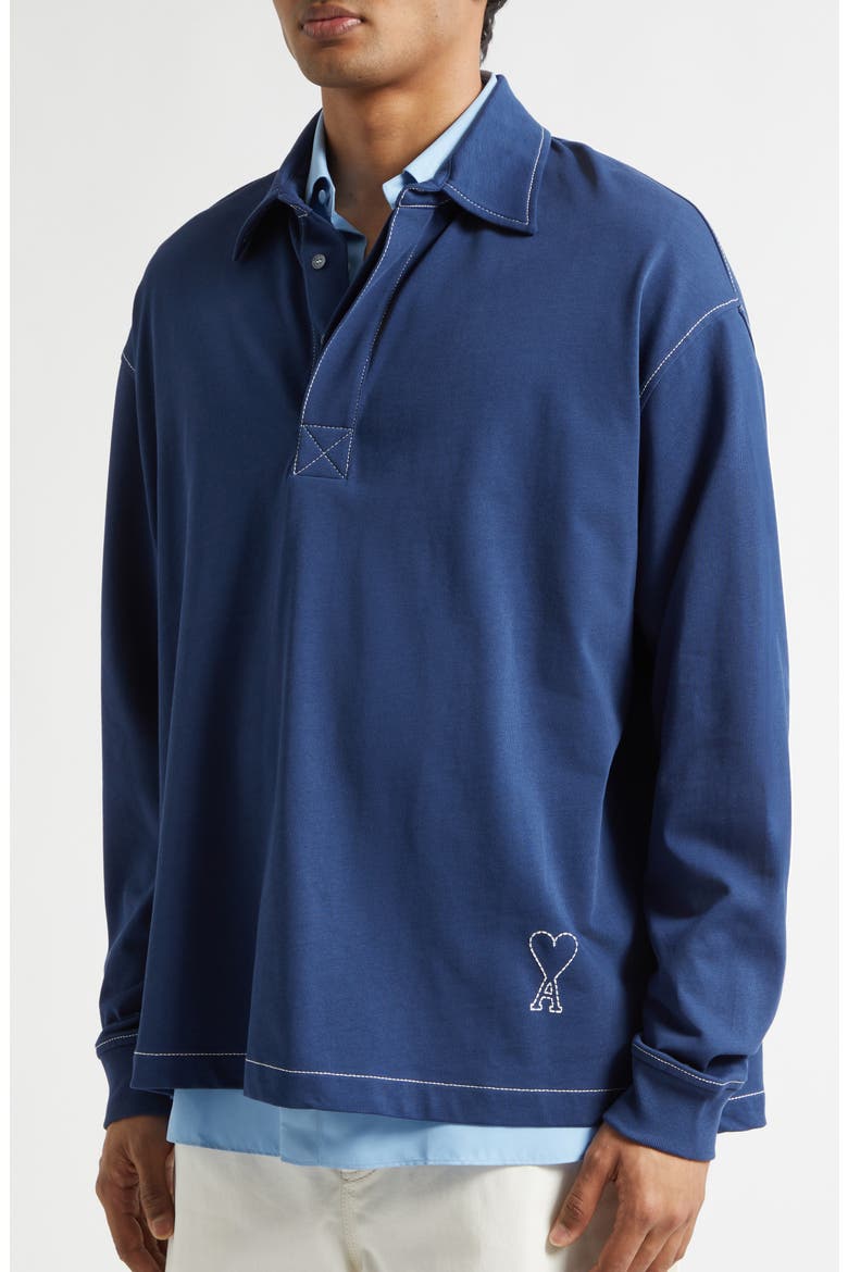 Oversize Long Sleeve Polo, Alternate, color, ENCRE