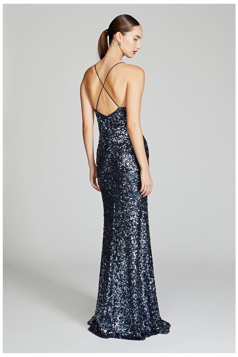 Manon Sequins Gown, Alternate, color, Indigo Confetti