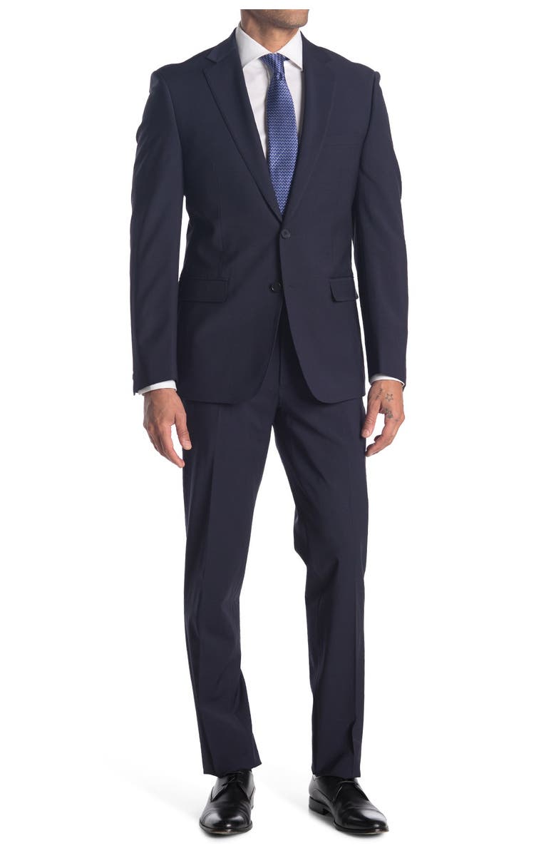 Calvin Klein Navy Solid Two Button Notch Lapel Suit, Alternate, color, 