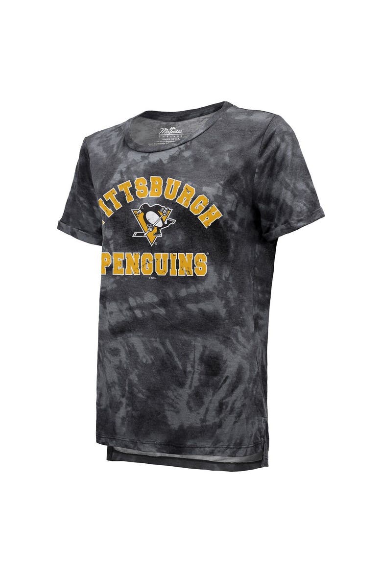 Women's Majestic Threads Black Pittsburgh Penguins Boyfriend Tie-Dye Tri-Blend T-Shirt, Alternate, color, Black