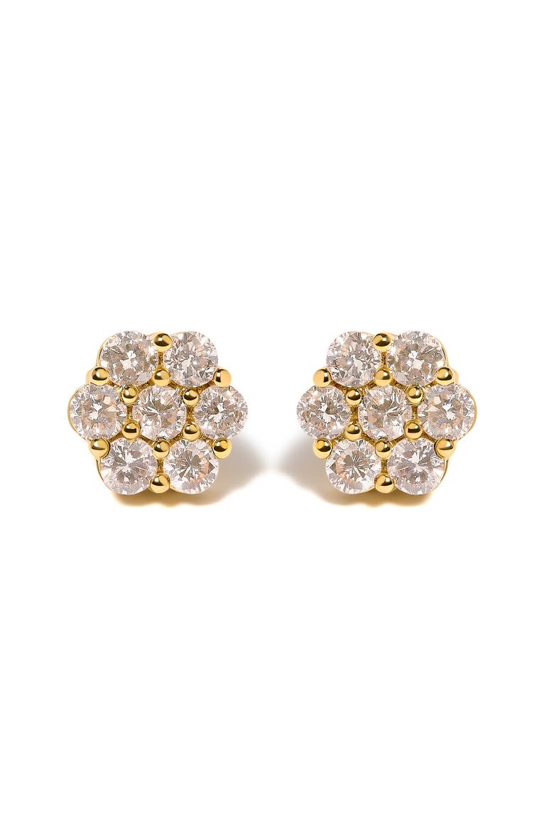 14K White Gold 3.0 Cttw Diamond Floral Cluster Stud Earring, Main, color, Yellow