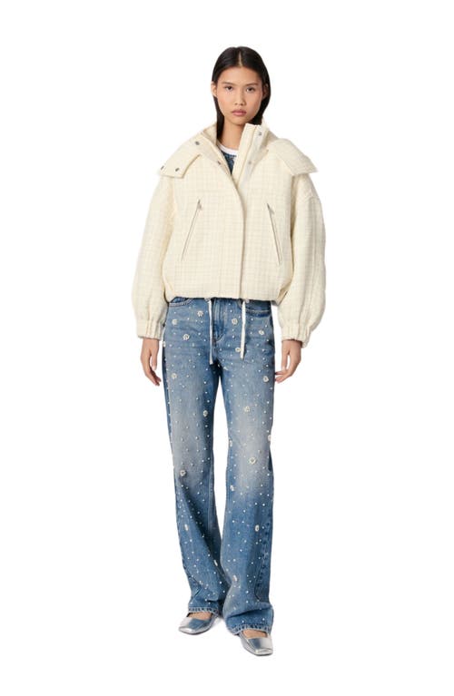 Maje Tweed Down Jacket In Ecru