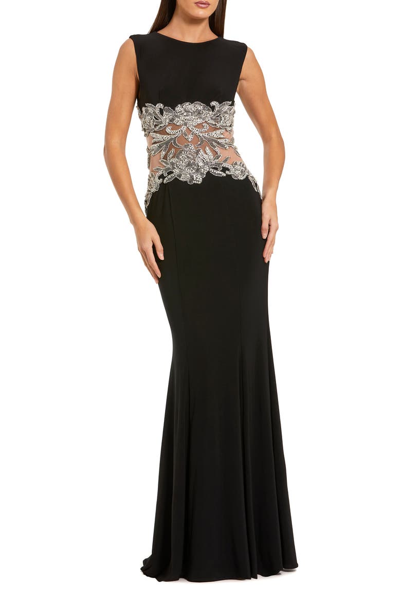 Jersey Sleeveless Gown With Beaded Waist Detail, Main, color, Black