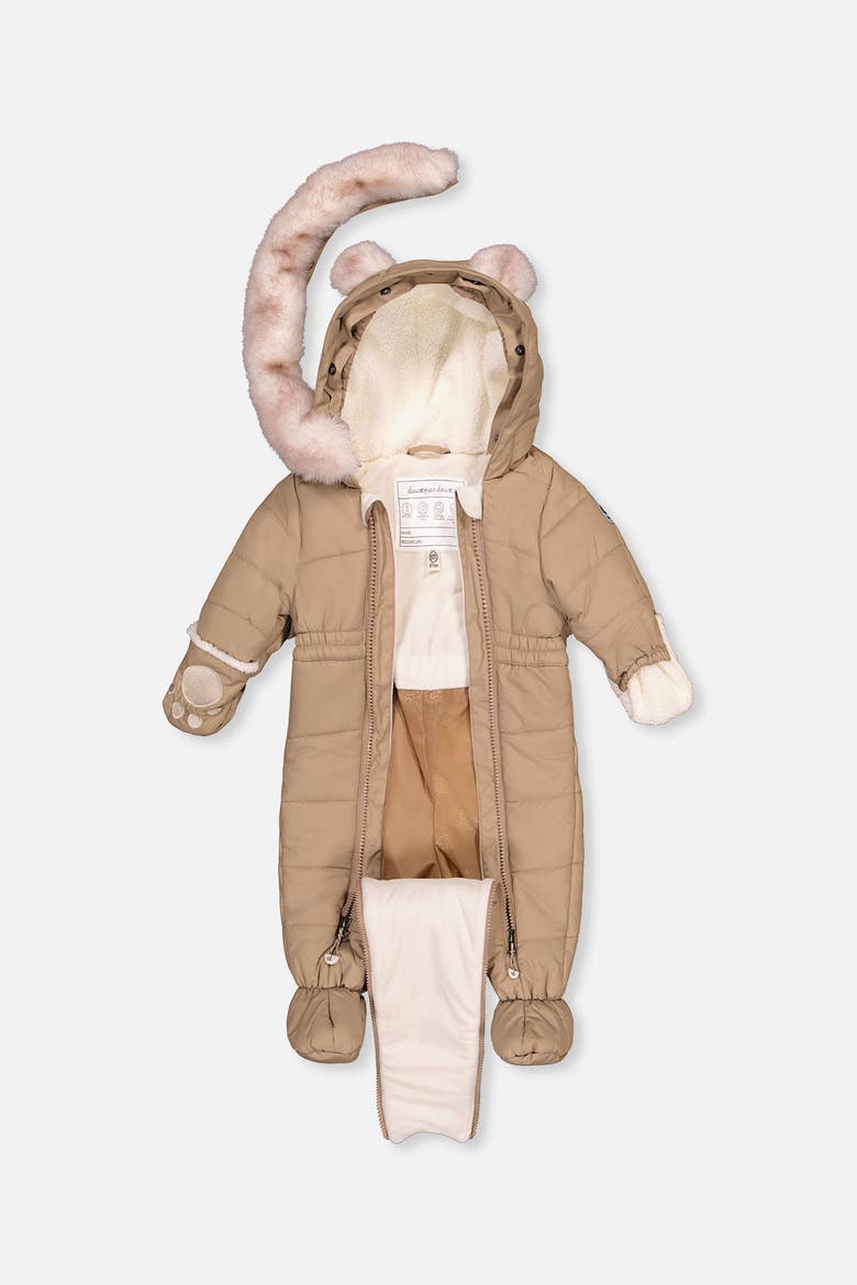 Bear Paw One Piece Footie Fleece Neckwarmer Snowsuit, Alternate, color, Taupe