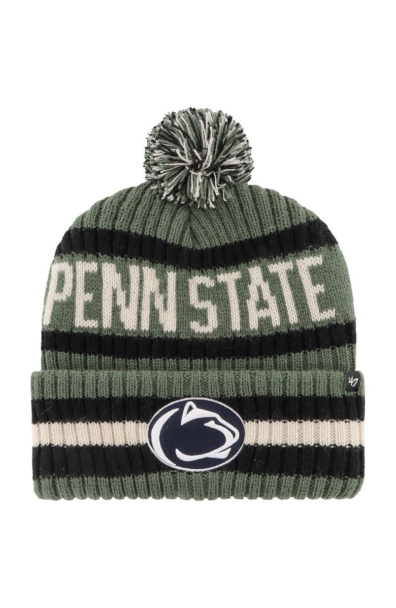 '47 Men's '47 Green Penn State Nittany Lions OHT Military Appreciation Bering Cuffed Knit Hat with Pom, Main, color,