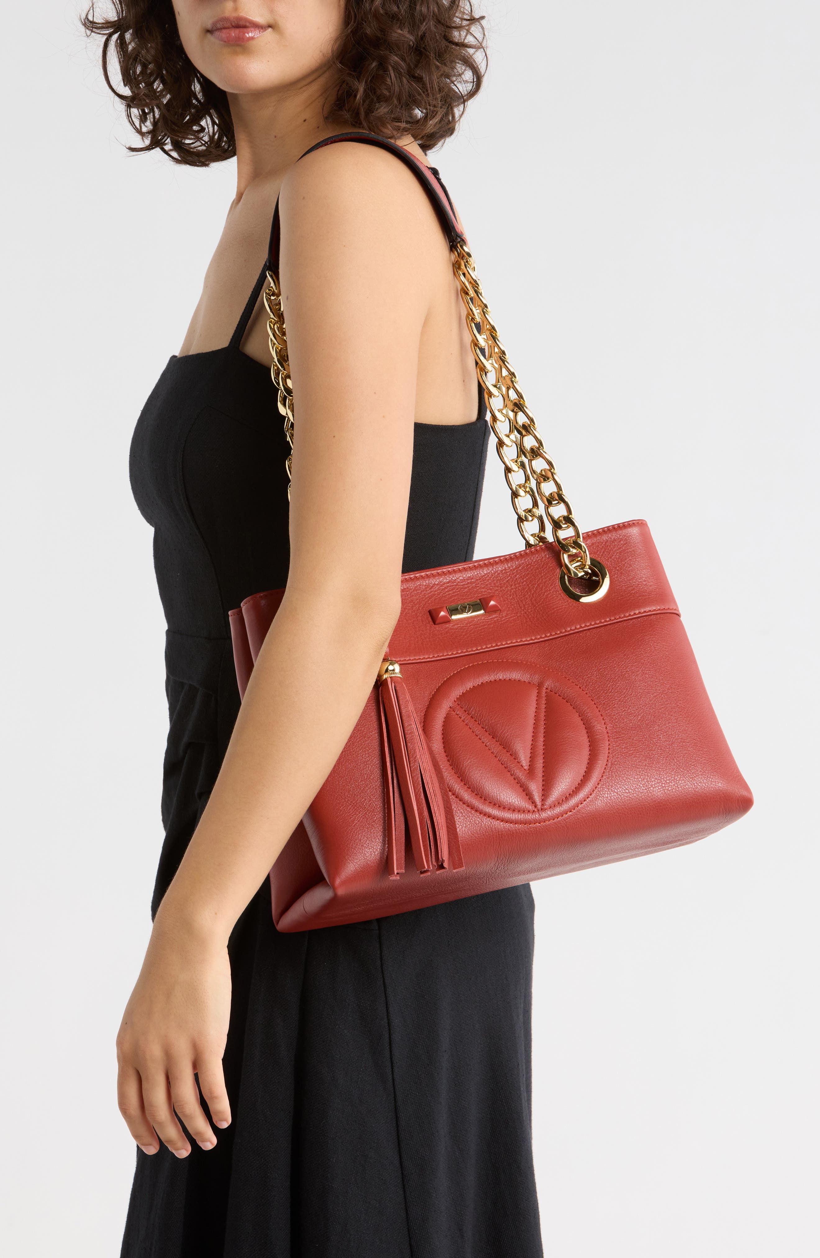 VALENTINO BY MARIO VALENTINO Kali Leather Signature Tote Bag, Alternate, color, Rust