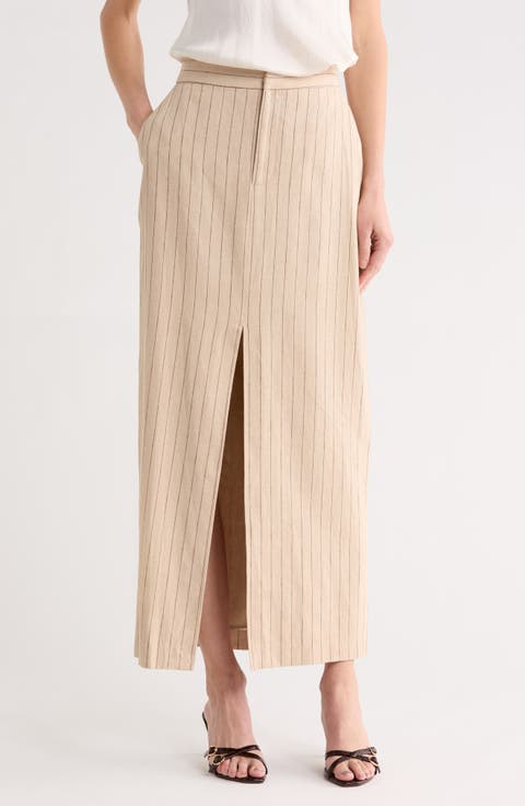 Maceline Pinstripe Linen Blend Maxi Skirt