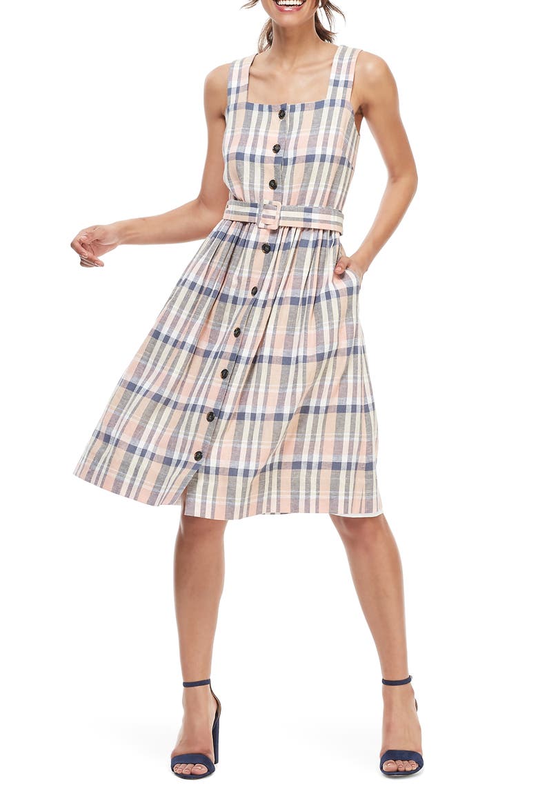 Peyton Belted Linen Blend Sundress, Main, color, NAVY/ PEACH