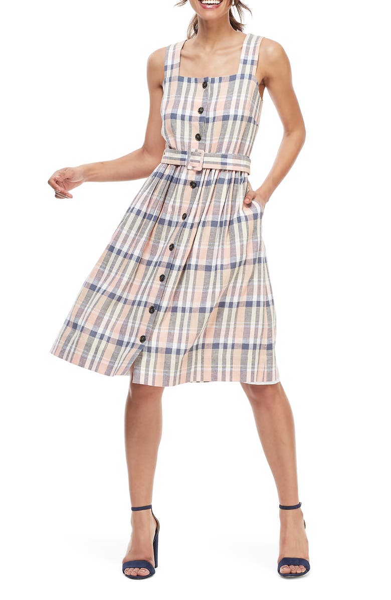 Gal Meets Glam Collection Peyton Belted Linen Blend Sundress, Main, color, 