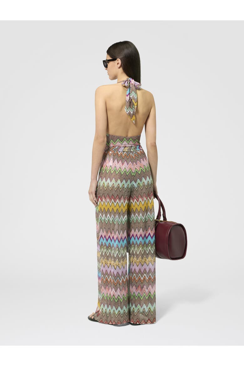 Straight Trousers In Lamé Viscose With Macro Zigzag Pattern, Alternate, color, Black & Multicoloured