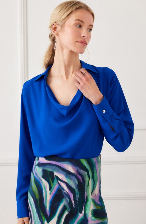 Karen Kane Collared Cowl Neck Top In Blue