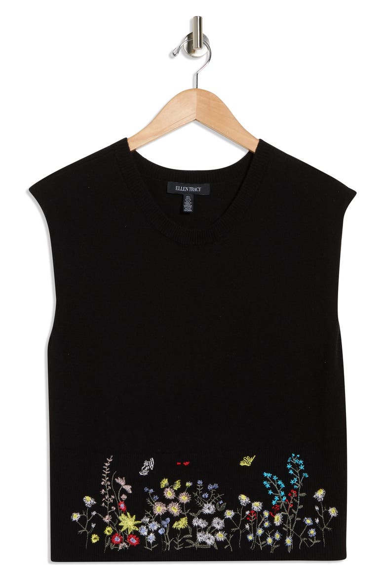 Embroidered Sleeveless Sweater, Alternate, color, BLACK