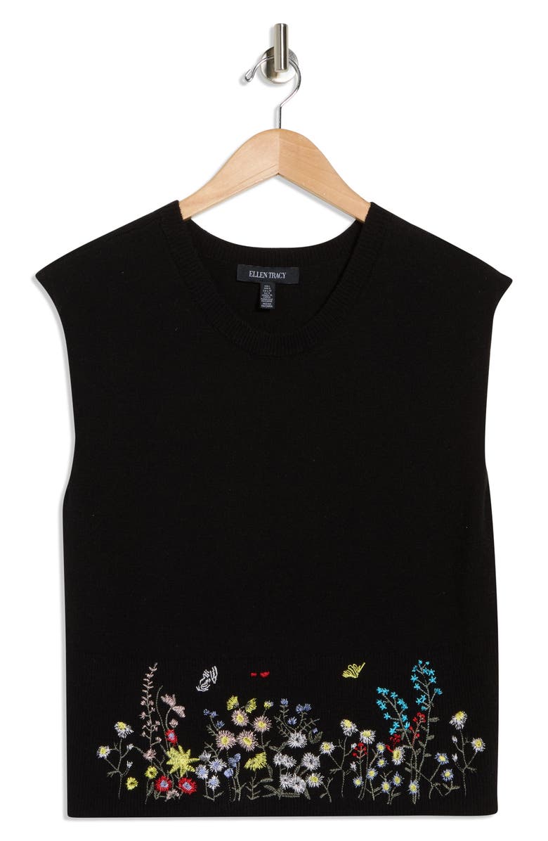 Ellen Tracy Embroidered Sleeveless Sweater, Alternate, color, Black