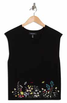 Ellen Tracy Embroidered Sleeveless Sweater