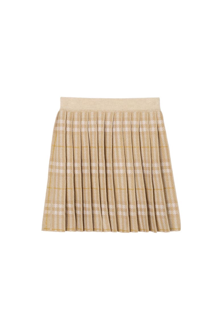 Pleated Check Wool Blend Skirt, Alternate, color, White denim