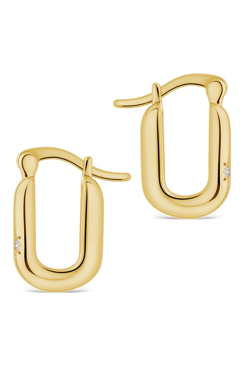 Bold Cubic Zirconia Rectangular Hoop Earrings, Alternate, color, GOLD