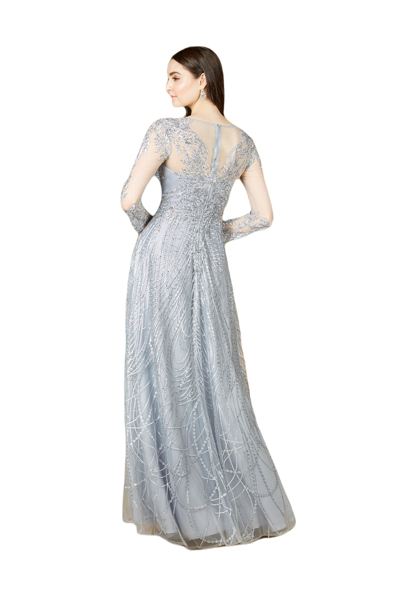 Long Sheer Sleeve V-Neckline Sheath Gown, Alternate, color, LightBlue