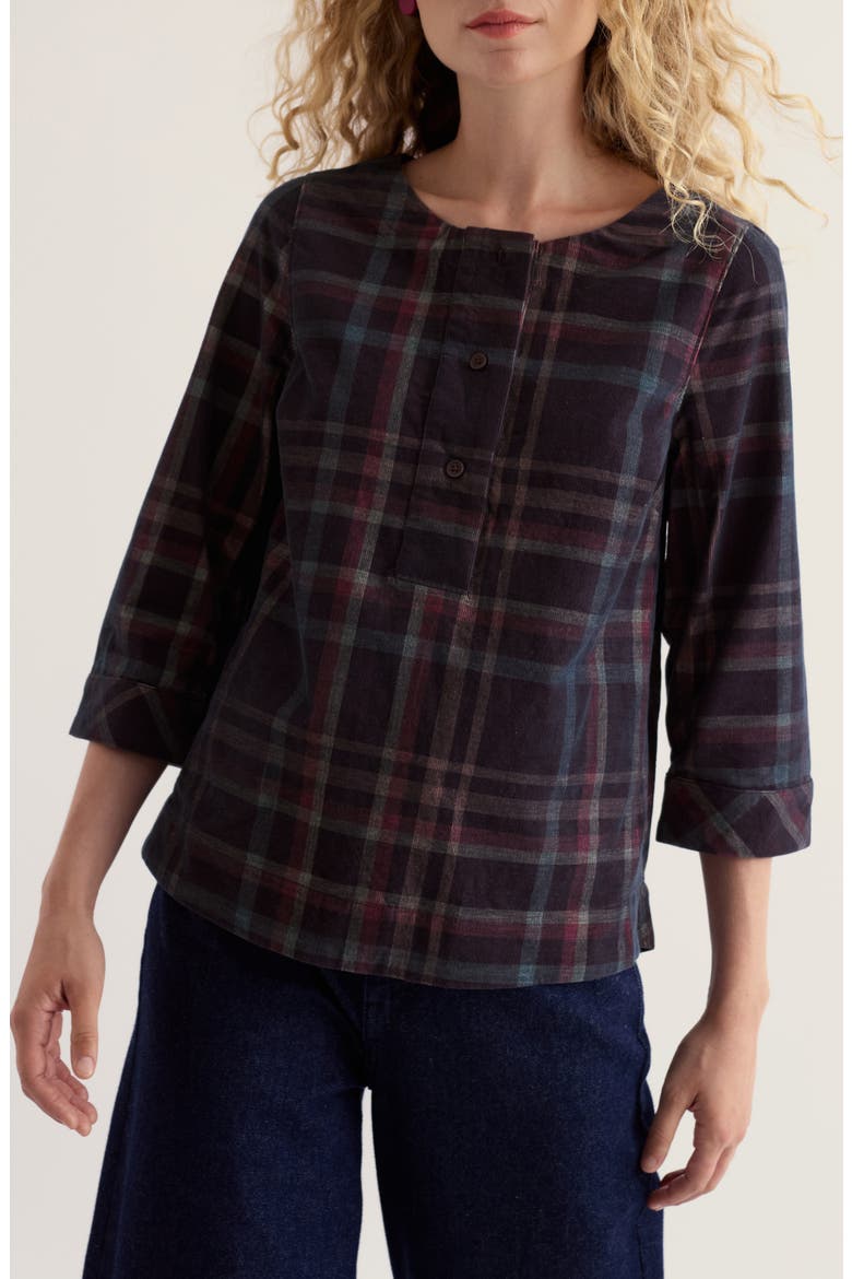 Tithonia Plaid Organic Cotton Top, Main, color, HONESTY DARK HELLEBORE