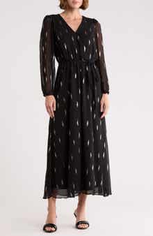 Halogen® Dot Long Sleeve Faux Wrap Maxi Dress