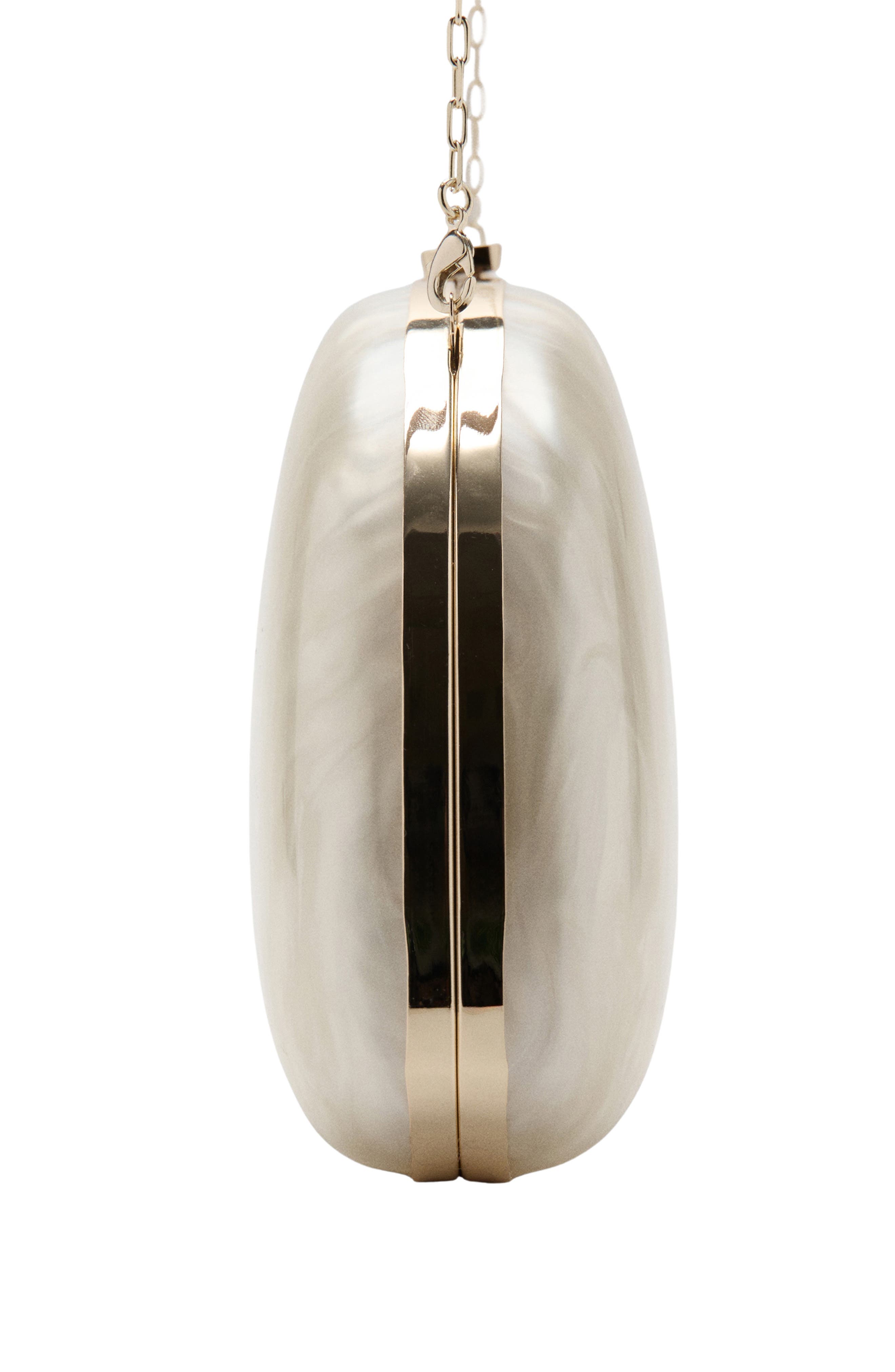 MANGO Oval Frame Clutch, Alternate, color, Ice Grey
