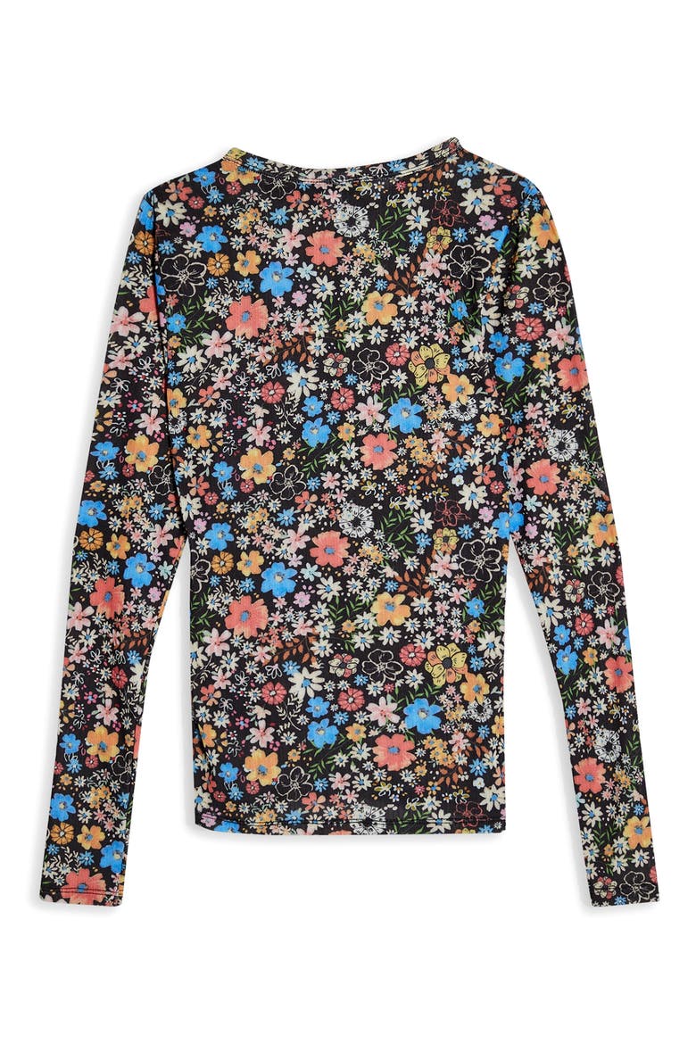 Flower Print Mesh Long Sleeve T-Shirt, Alternate, color, BLACK MULTI