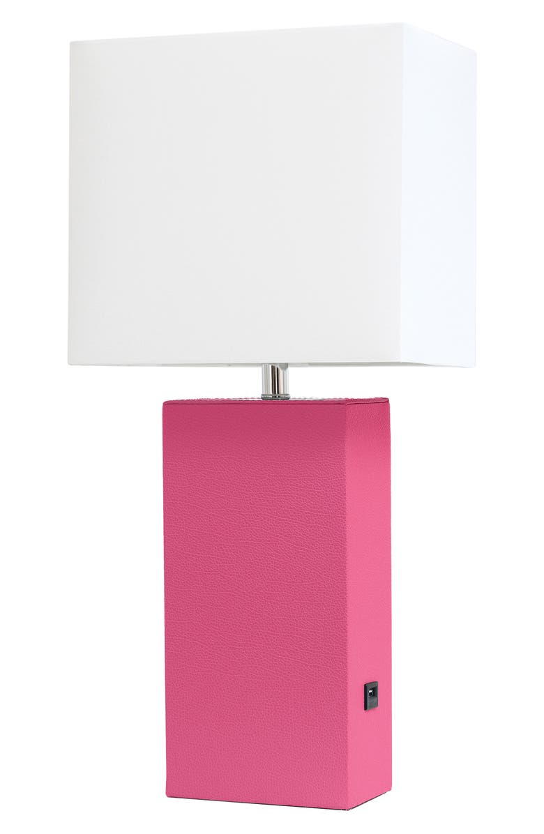 LALIA HOME Lexington Faux Leather USB Table Lamp, Main, color, 