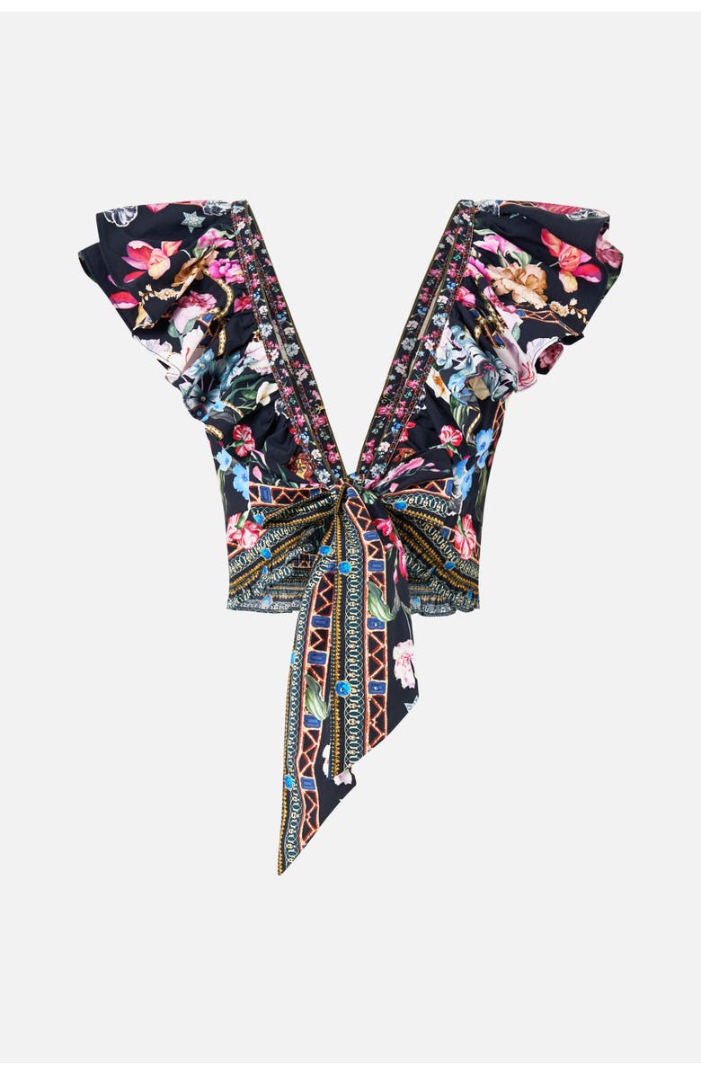 Camilla Deep V Frill Short Sleeve Top Midnight In Monserrate, Alternate, color,