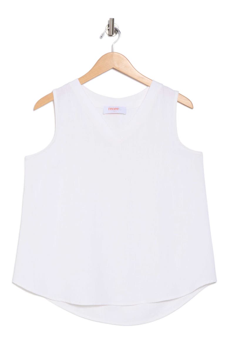 Linen V-Neck Sleeveless Tank Top, Alternate, color, WHITE