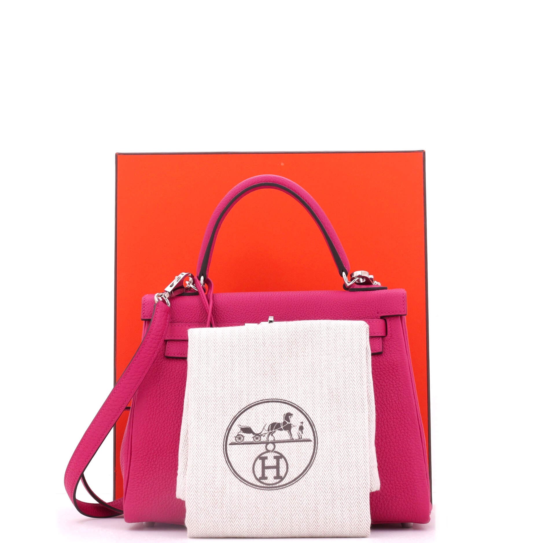 Pre-Owned Hermes Kelly Handbag Pink Togo with Palladium Hardware 25, Alternate, color, Framboise