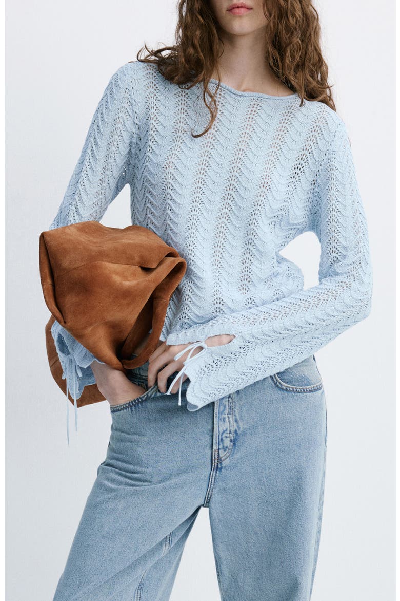Mixed Open Stitch Long Sleeve Cotton Sweater, Main, color, SKY BLUE