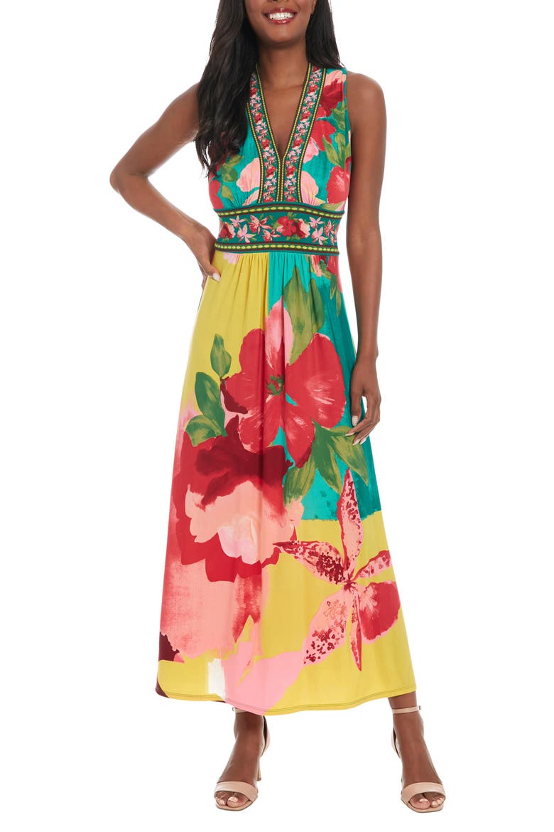 V-Neck Sleeveless Maxi Dress, Main, color, TEAL/ RED