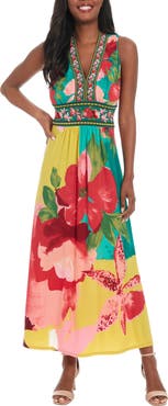 London Times V-Neck Sleeveless Maxi Dress