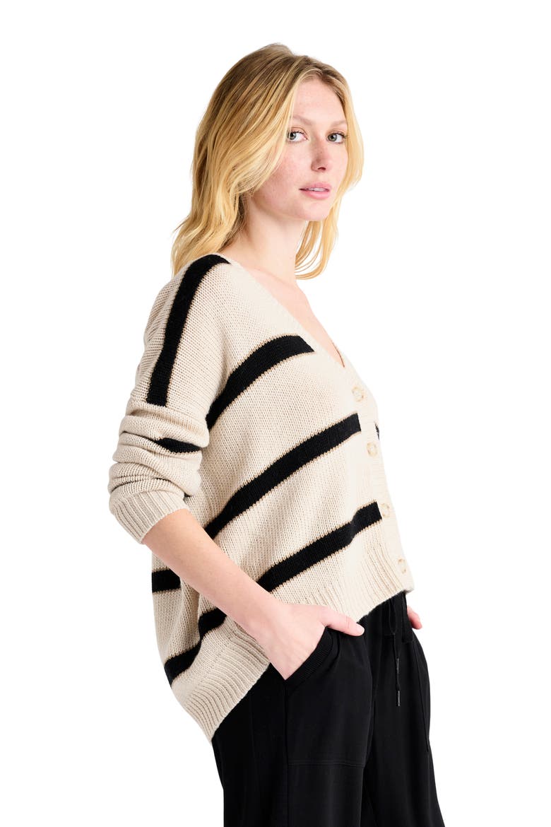 Kendall Stripe Cardigan, Alternate, color, OAT BLACK STRIPE