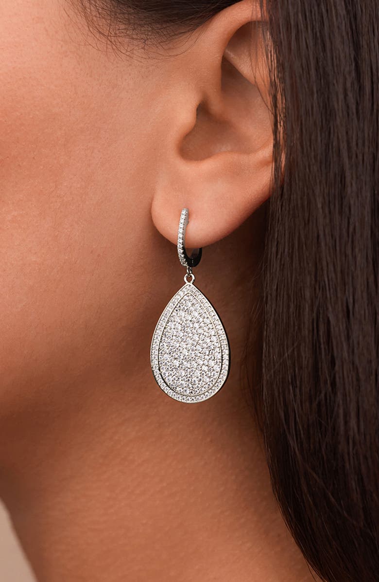 Sterling Forever Selma Cubic Zirconia Teardrop Earrings, Alternate, color, Silver