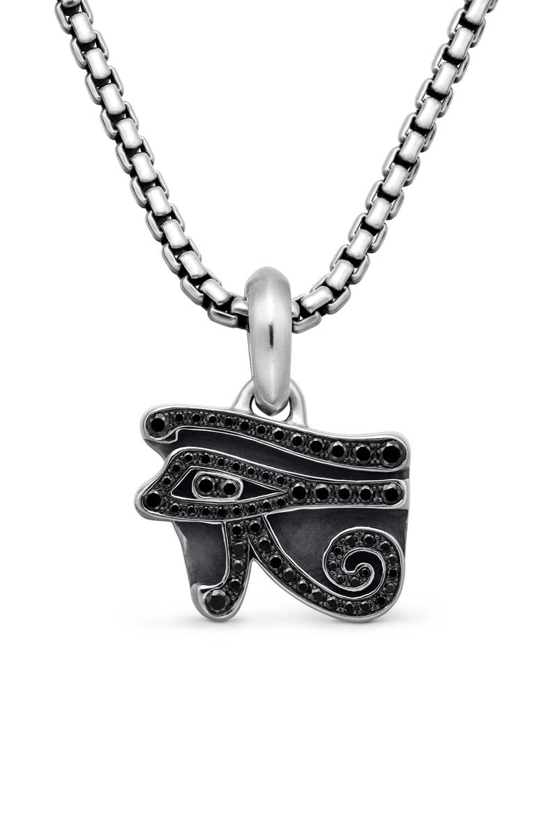 Cairo Eye of Horus Amulet with Pavé Black Diamonds, Main, color, STERLING SILVER