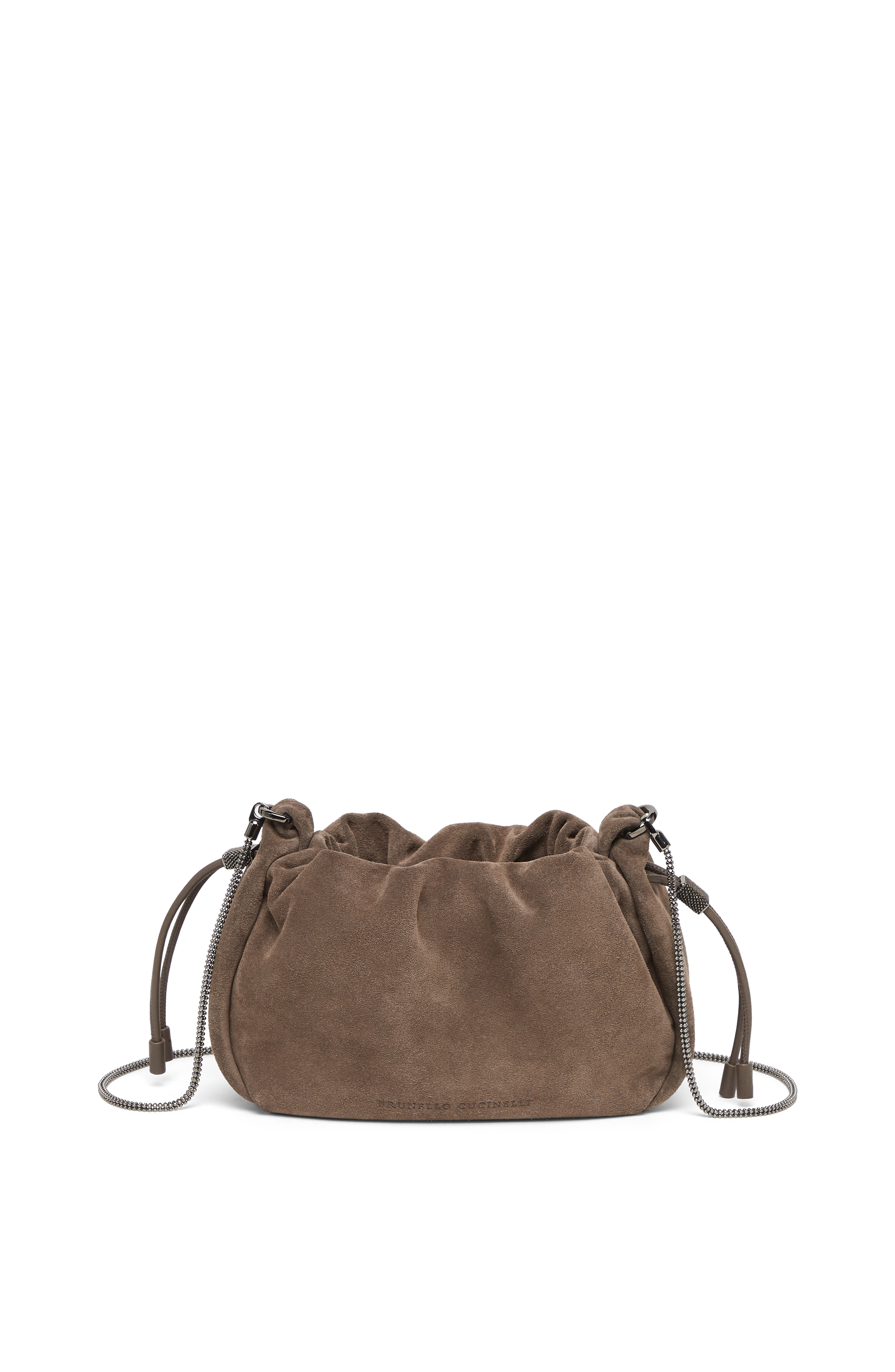 Brunello Cucinelli Suede mini Mellow Bucket bag, Main, color, Light Brown