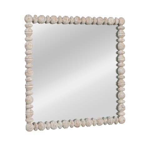 Square Raised Dowel Wood Wall Mirror, White