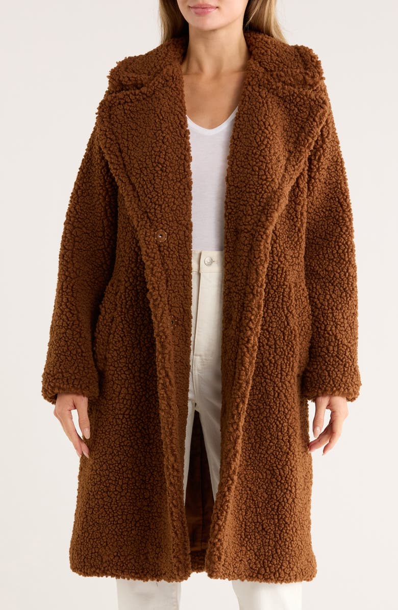 Lucky Brand Missy Faux Shearling Coat, Alternate, color, Pecan