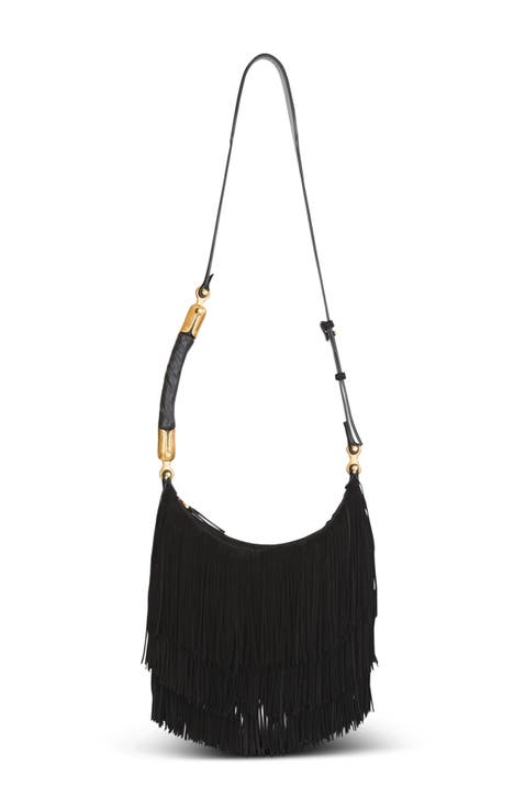 Ebene Suede Hobo Bag with Fringes