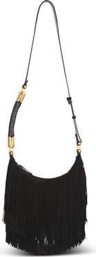 Balmain Ebene Suede Hobo Bag with Fringes