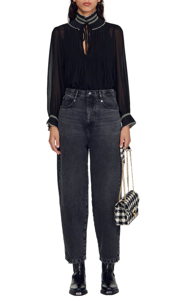 SANDRO Jacinthe Split Neck Blouse, Alternate, color, 