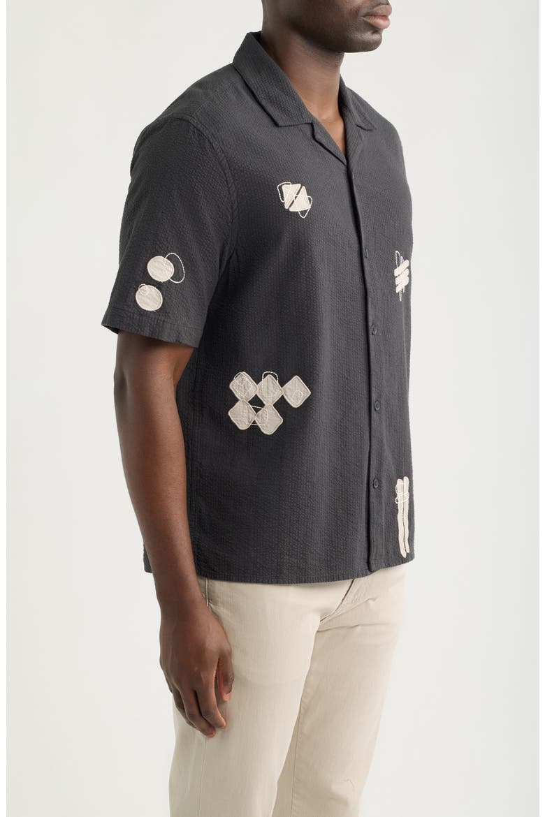 Didcot Applique Camp Shirt, Alternate, color, BLACK / ECRU
