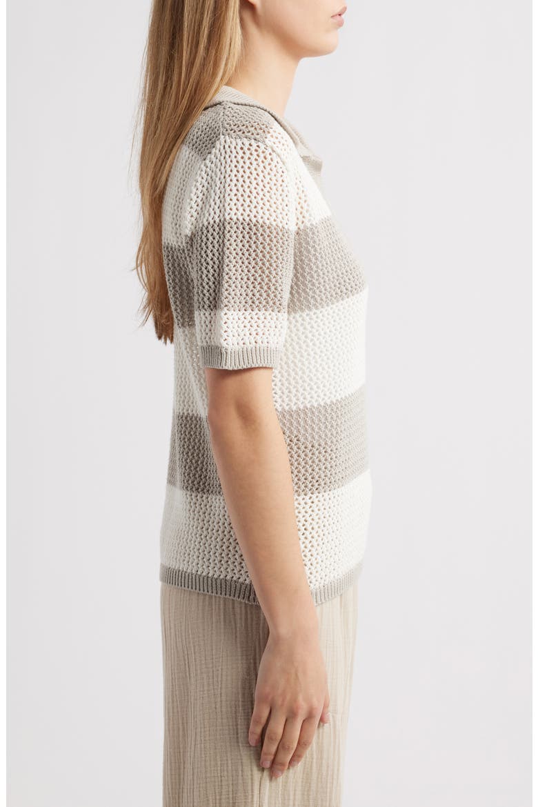 Skye Stripe Crochet Polo, Alternate, color, NATURAL/IVORY