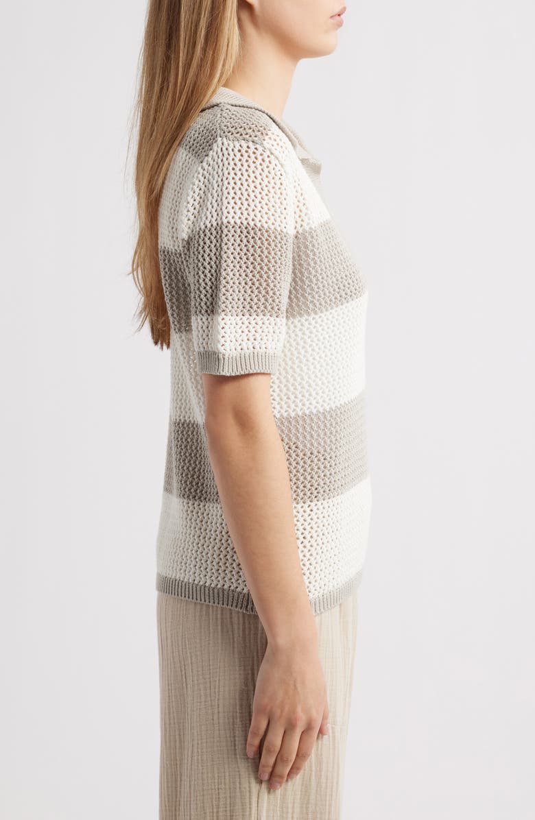 beachlunchlounge Skye Stripe Crochet Polo, Alternate, color, Natural/Ivory
