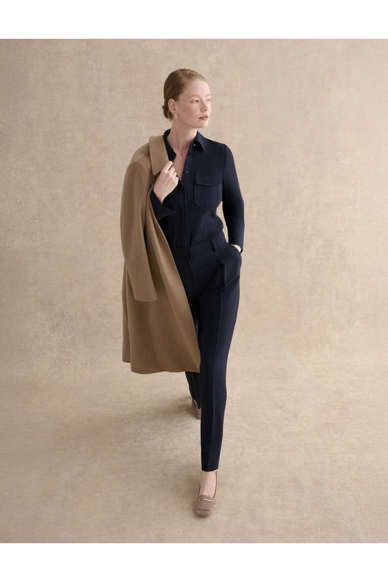 Dannie Cinched-Waist Collard Shirt, Alternate, color, Hobbs Navy