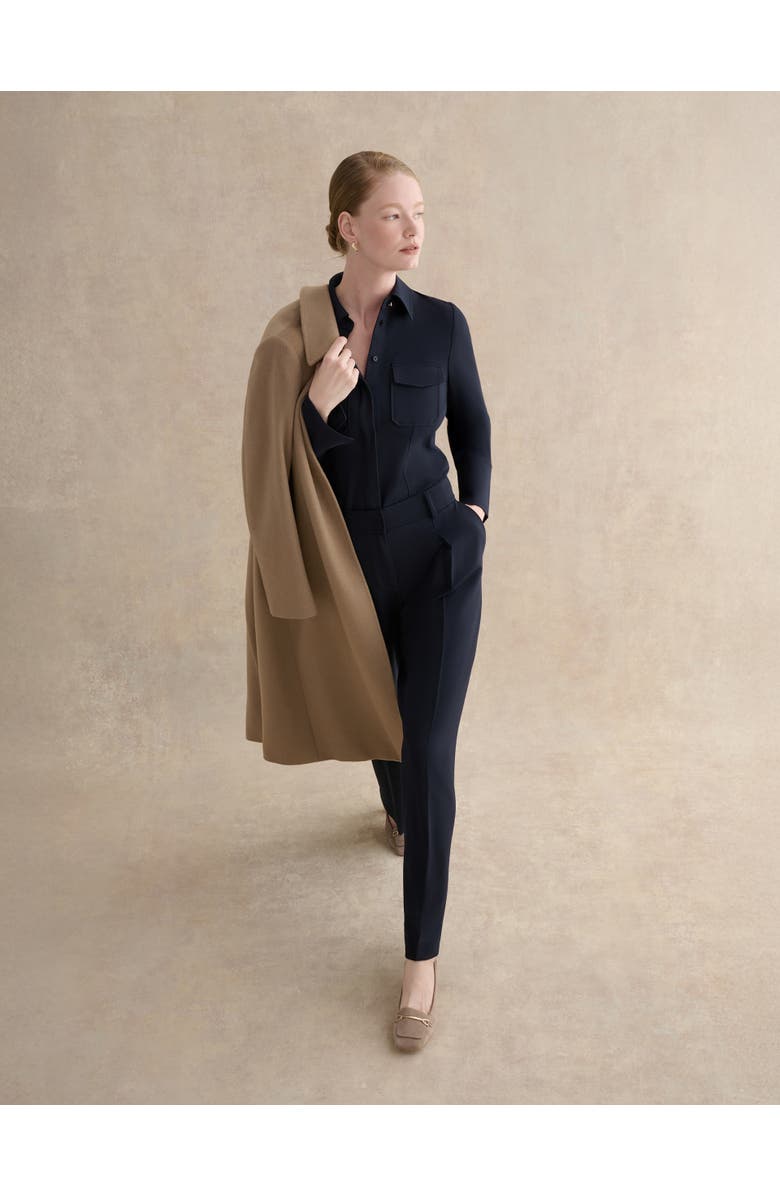 HOBBS LONDON Dannie Cinched-Waist Collard Shirt, Alternate, color, Hobbs Navy